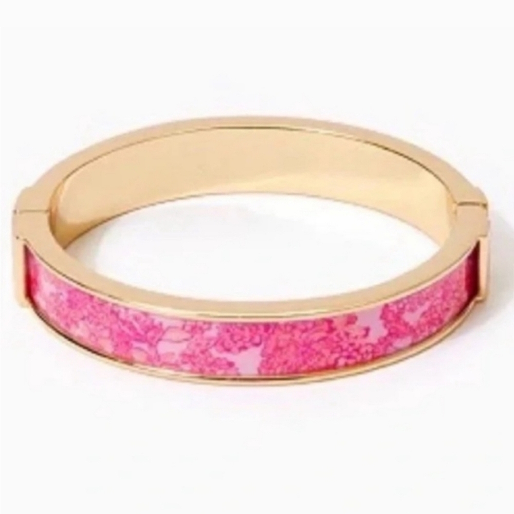 Gold-Tone Pink Enamel Bangle Bracelet